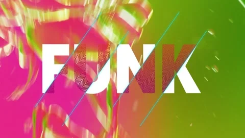 Animation of funk text over abstract liquid patterned background Stock Footage 241010709