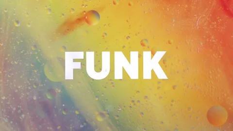 Animation of funk text over abstract liquid patterned background Stock Footage 241010733
