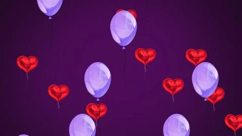 Animation of funk text over balloons and hearts on purple background Stock Footage 233201049