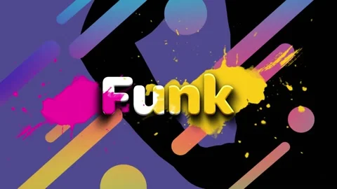 Animation of funk text in white letters with colourful shapes and paint splashes Stock Footage 164380929