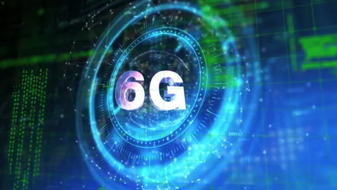Animation of futuristic 6G technology with digital interface and glowing blue Stock Footage 303675938