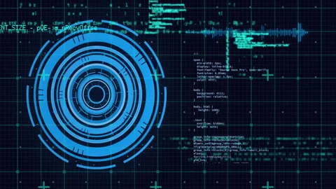 Animation of futuristic blue digital interface processing coding and data Stock Footage 303675910