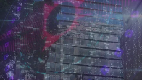 Animation of futuristic design elements overlaying digital data patterns in Stock Footage 305030514