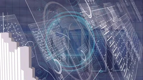 Animation of futuristic digital interface with abstract geometric patterns in Stock Footage 327280655