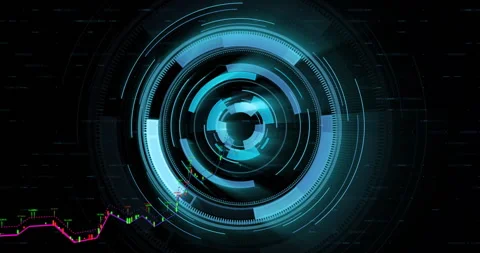 Animation of futuristic digital interface with circular patterns and financial Stock-Footage 303453925
