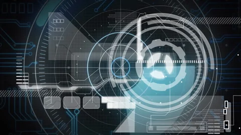 Animation of futuristic digital interface with circular patterns in school Stock Footage 303528211