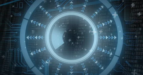 Animation of futuristic digital interface with circular patterns and binary code Stock Footage 303608665