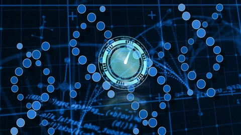 Animation of futuristic digital interface with circular elements on blue grid Stock Footage 303675603