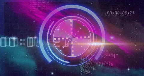 Animation of futuristic digital interface with circular patterns and binary code Stock Footage 303941743