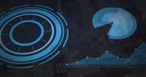 Animation of futuristic digital interface with circular graphics and data charts Stock Footage 304853099