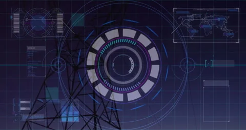 Animation of futuristic digital interface with circular graphics and world map Stock Footage 306192062