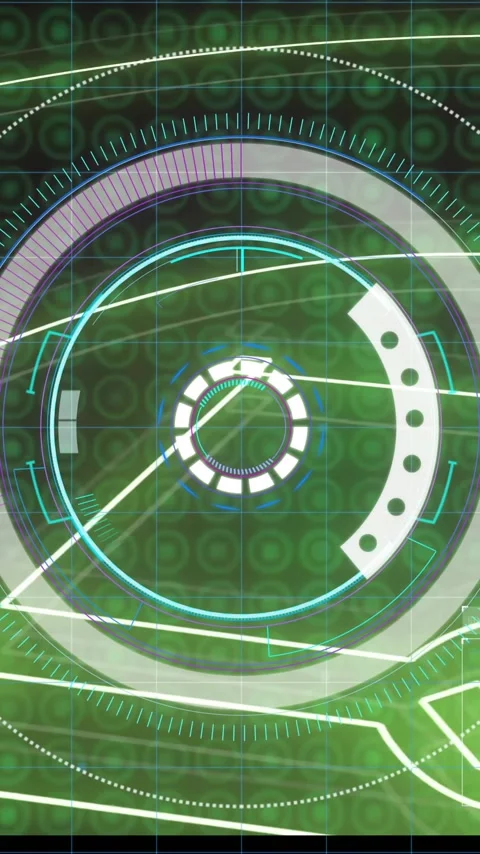 Animation of futuristic digital interface with circular patterns in green Stock Footage 319811111
