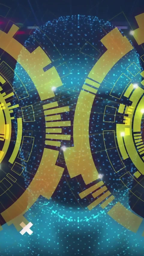 Animation of futuristic digital interface with circular patterns in school Stock Footage 320229217