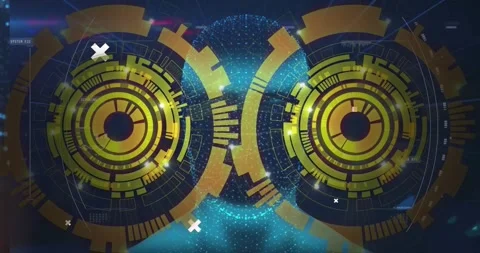 Animation of futuristic digital interface with circular patterns in school Stock Footage 327965594