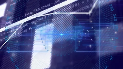 Animation of futuristic digital interface with coding and data visualization Stock Footage 303414955