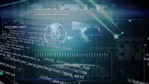 Animation of futuristic digital interface with data and world map coding overlay Stock Footage 304853867