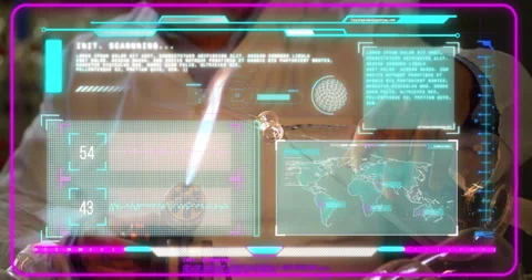 Animation of futuristic digital interface displaying world map and data analysis Stock Footage 303588271