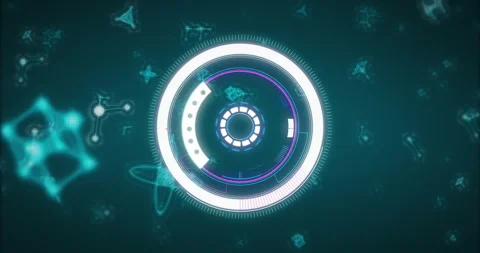 Animation of futuristic digital interface with glowing circular elements in Stock Footage 305730430