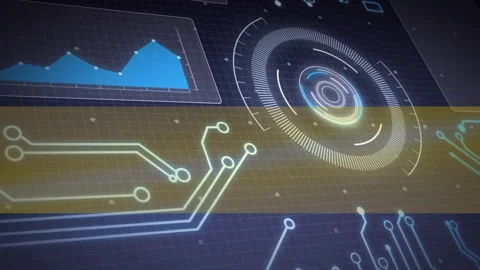 Animation of futuristic digital interface with graphs and circuit patterns on 動画素材 303536339