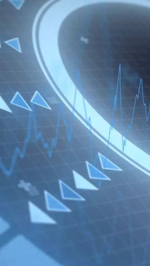 Animation of futuristic digital interface with graphs and patterns in blue tones Stock Footage 319811558