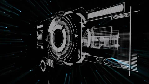 Animation of futuristic digital interface with rotating elements and Stock Footage 303609102