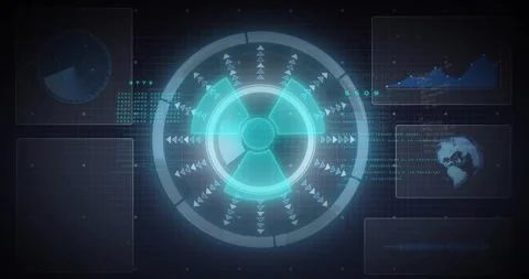 Animation of futuristic digital interface with rotating elements in school Stock Footage 304642467