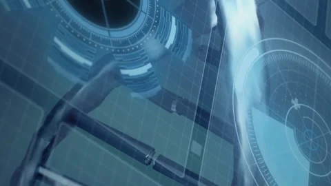 Animation of futuristic digital interface with rotating elements in school Stock Footage 313187554