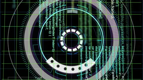 Animation of futuristic digital interface with rotating elements in school Stock Footage 313447371