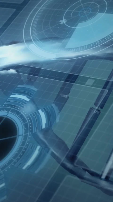 Animation of futuristic digital interface with rotating elements in school Stock Footage 319811174