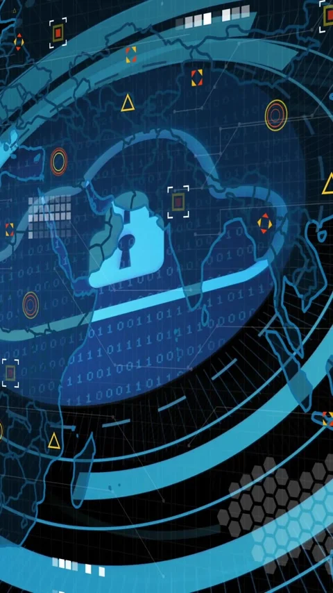 Animation of futuristic digital interface with world map and geometric patterns Stock Footage 319617208