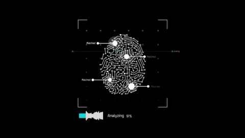 Animation of futuristic digital processing of biometric fingerprint scanner. Video stock 108869816