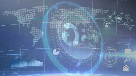 Animation of futuristic digital world map with data processing technology Stock Footage 303590248