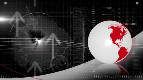 Animation of futuristic globe with data charts and arrows on digital interface Stock Footage 304806213