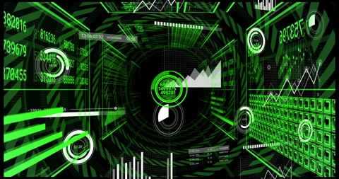 Animation of futuristic green data visualizations and graphs in tunnel design Stock Footage 304856102