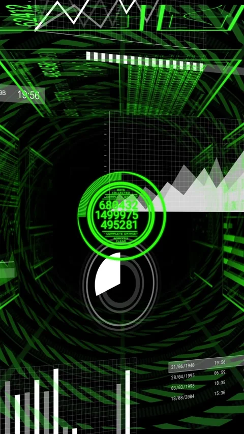 Animation of futuristic green data visualizations and graphs in tunnel design Stock Footage 319617798