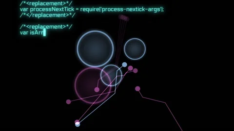 Animation with futuristic HUD interface and Hacker code running down a comput Stock Footage 131002286