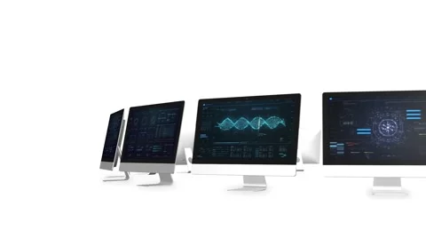 Animation of Futuristic HUD interfaces displayed on a computer screen. Infinite Stock Footage 59966267