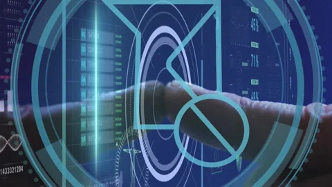 Animation of futuristic touchscreen with DNA graphics and medical analysis data Stock Footage 313340509