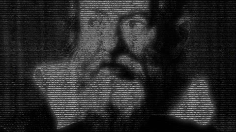 Animation of Galileo face with numbers running Stock Footage