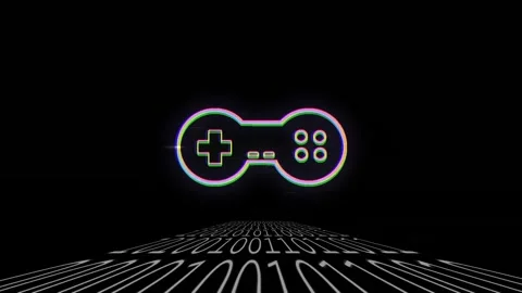 Animation of game control pad over binary coding background Stock Footage 246733032