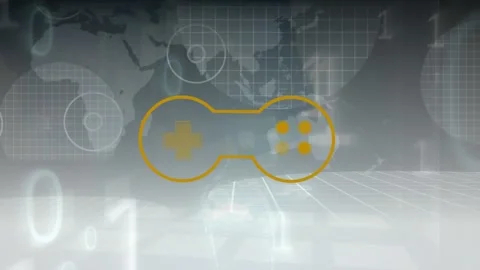 Animation of game controller and binary codes over grid pattern in circles 스톡 동영상 330400085