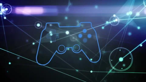 Animation of game controller with digital network connections and glowing nodes Stock Footage 304014035