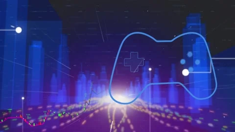 Animation of game controller, dots forming lines, abstract pattern, graphs and Stock Footage 328240083