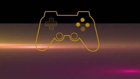 Animation of game controller with lens flares over abstract background Stock Footage 329863788