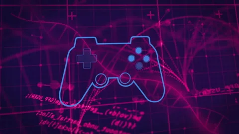 Animation of game controller outline over digital grid with equations in school Stock Footage 303608335