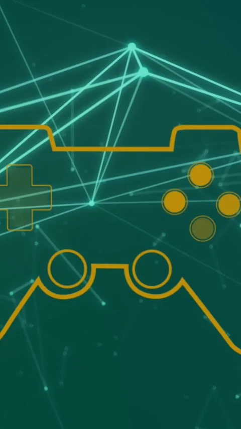 Animation of game controller over connected dots forming geometric shape against Stock Footage 344635906
