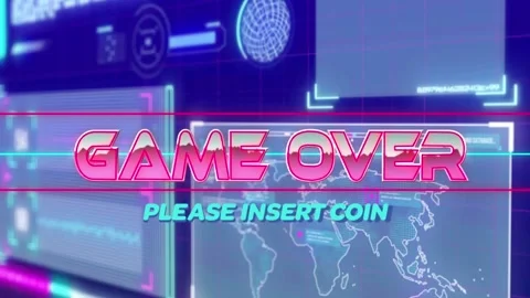 Animation of game over text banner against interface with data processing on Stock Footage 326032836