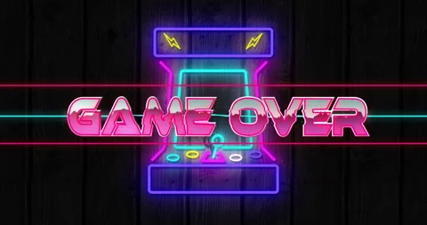 Animation of game over text over colourful neon arcade Stock Footage 308055929