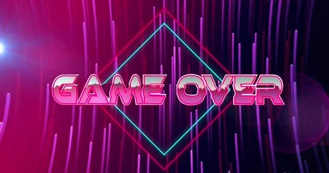Animation of game over text on rhombuses, lines and lens flares against abstract Stock Footage 326103622