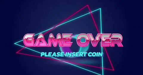 Animation of game over text on triangular banner over spiral shape spinning on Stock Footage 255099311
